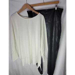Spanx- Women's white long sleeve top/Black Faux leather pants- plus size 2x/3x
